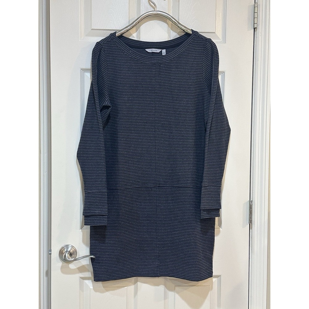 Athleta Black Grey Striped Long Sleeve Dress Size L